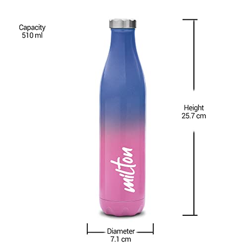 Milton Prudent 500 Thermosteel 24 Hours Hot and Cold Water Bottle, 510 ml, Pink Blue | Leak Proof | Easy to Carry | Office Bottle | Hiking | Trekking | Travel Bottle | Gym | Home | Kitchen Bottle