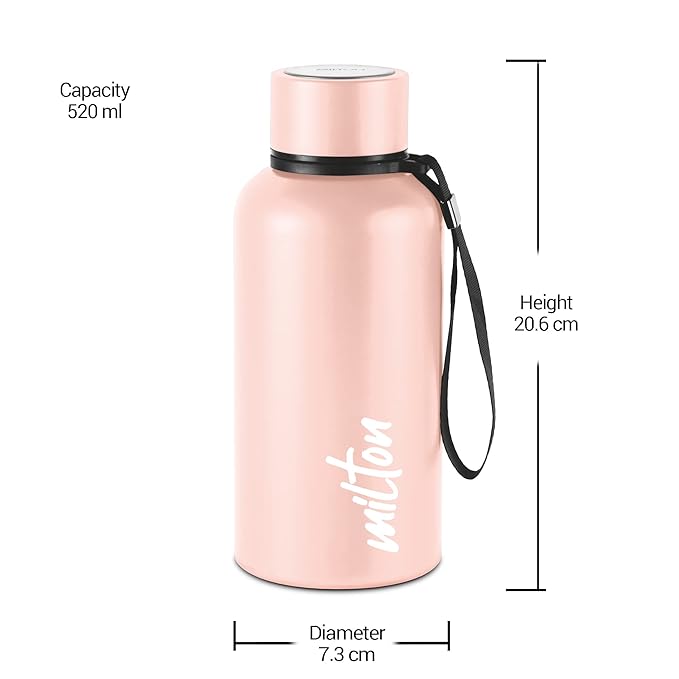 Milton Aura 500 Thermosteel Bottle, 520 ml, Beige | 24 Hours Hot and Cold | Easy to Carry | Rust Proof | Leak Proof | Tea | Coffee | Office| Gym | Home | Kitchen | Hiking | Trekking | Travel Bottle