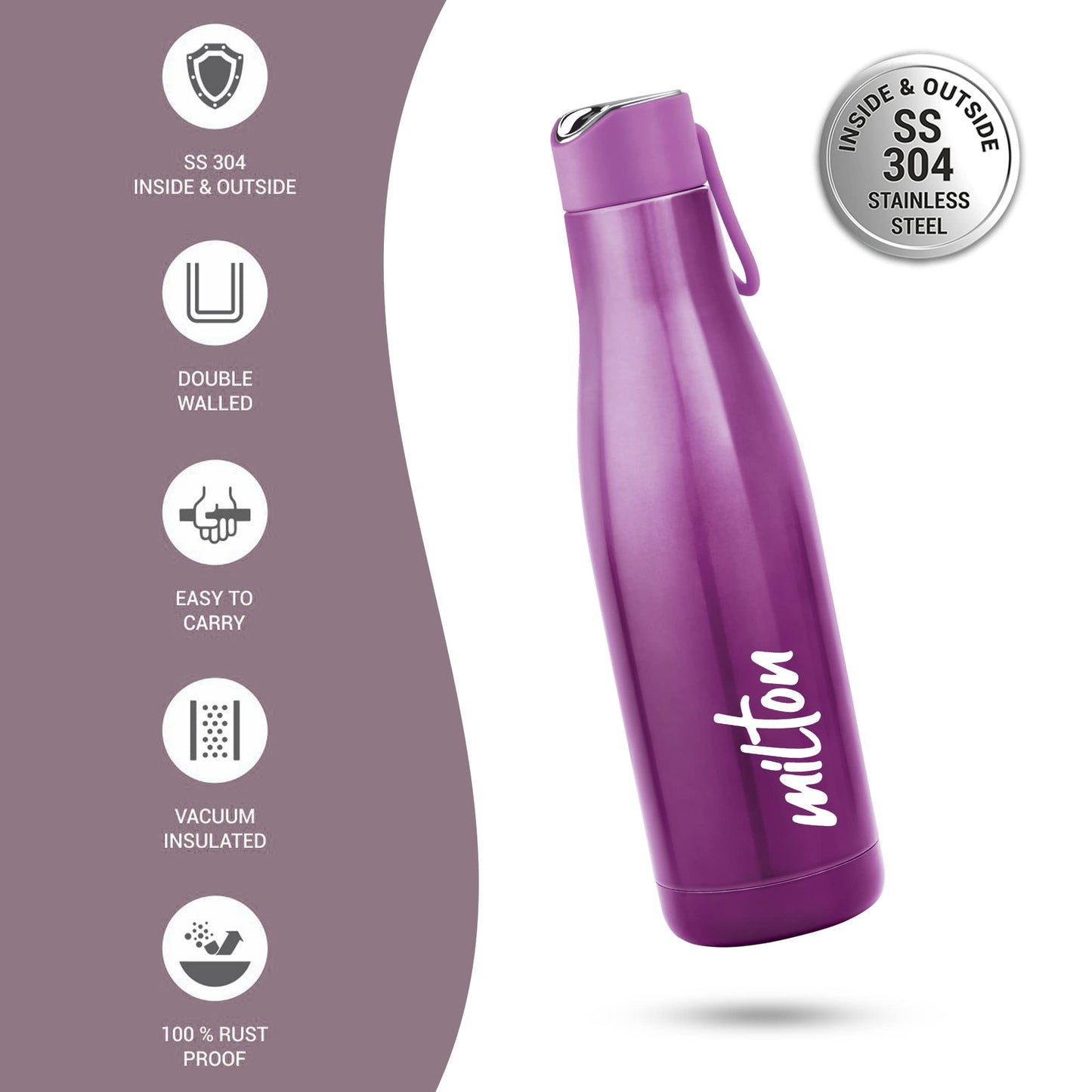 Milton Fame 800 Thermosteel Vacuum Insulated Stainless Steel 24 Hours Hot and Cold Water Bottle, 760 ml, Purple