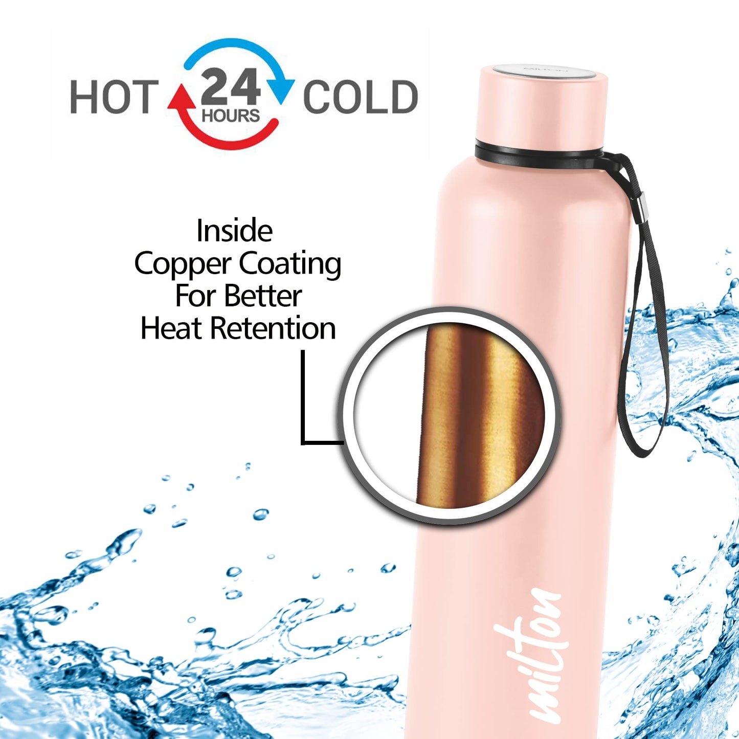 Milton Aura 1000 Thermosteel Bottle, 1.05 Litre, Beige | 24 Hours Hot and Cold | Easy to Carry | Rust & Leak Proof | Tea | Coffee | Office| Gym | Home | Kitchen | Hiking | Trekking | Travel Bottle