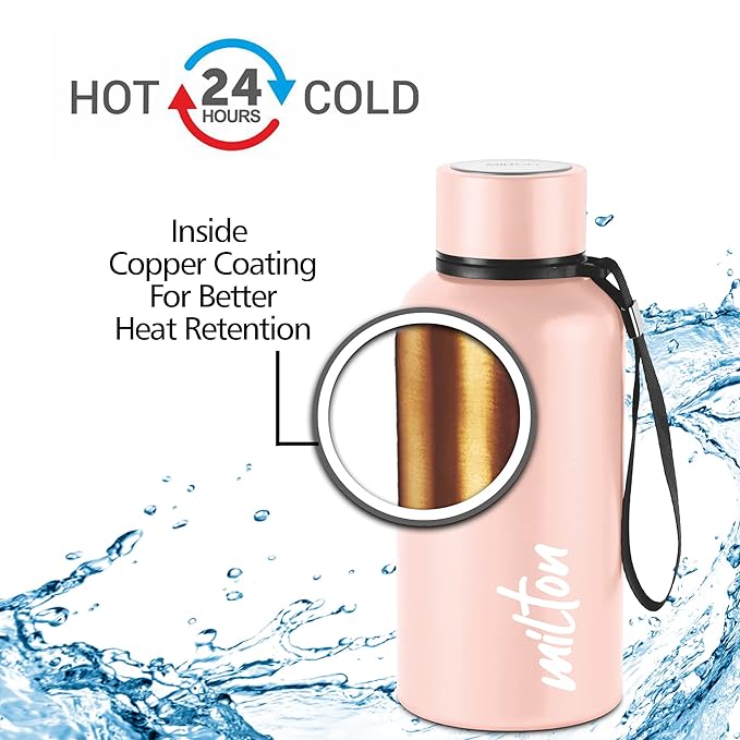 Milton Aura 500 Thermosteel Bottle, 520 ml, Beige | 24 Hours Hot and Cold | Easy to Carry | Rust Proof | Leak Proof | Tea | Coffee | Office| Gym | Home | Kitchen | Hiking | Trekking | Travel Bottle